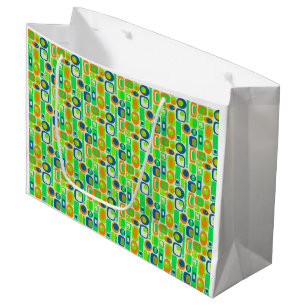 Funny Retro Wallpaper - orange green blue Large Gift Bag