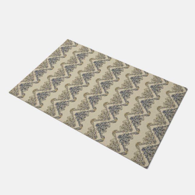 Funny Retro Wallpaper - sand blue + your ideas Doormat (Angled)