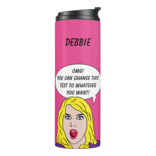 FUNNY RETRO WOMAN custom text & name tumbler