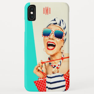 Funny Retro Woman in Sunglasses with Monogram Case-Mate iPhone Case