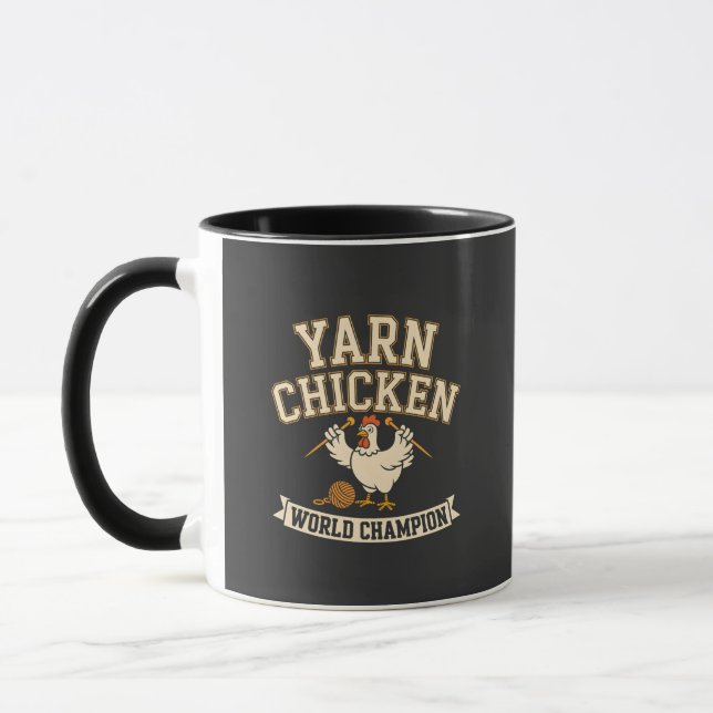 Funny Retro Yarn Chicken Champion Coffee Mug (Left)