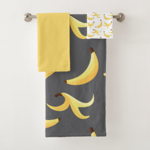 Funny Retro Yellow Banana Pattern Party Editable Bath Towel Set