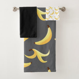 Funny Retro Yellow Banana Pattern Party Editable Bath Towel Set