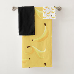 Funny Retro Yellow Banana Pattern Party Editable Bath Towel Set