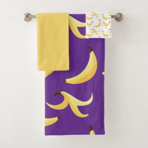 Funny Retro Yellow Banana Pattern Party Editable Bath Towel Set