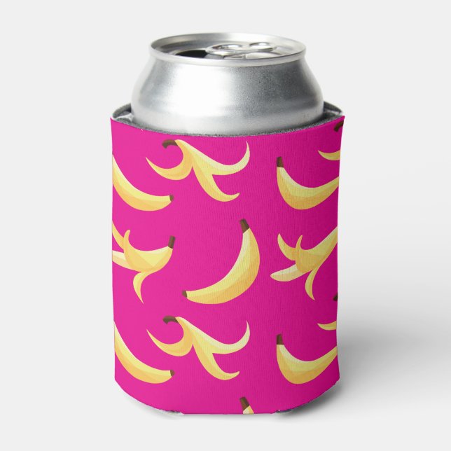 Funny Retro Yellow Banana Pattern Party Editable Can Cooler (Can Front)