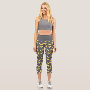 Funny Retro Yellow Banana Pattern Party Editable Capri Leggings