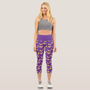 Funny Retro Yellow Banana Pattern Party Editable Capri Leggings