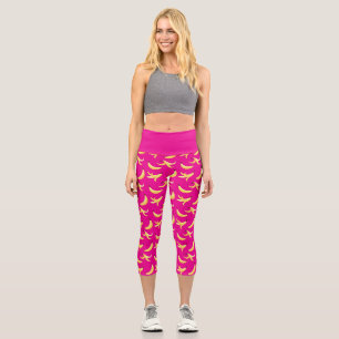 Funny Retro Yellow Banana Pattern Party Editable Capri Leggings