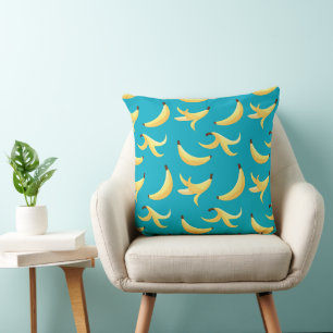 Funny Retro Yellow Banana Pattern Party Editable Cushion