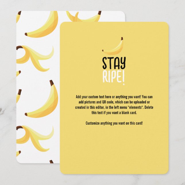 Funny Retro Yellow Banana Pattern Party Editable Holiday Card (Front/Back)