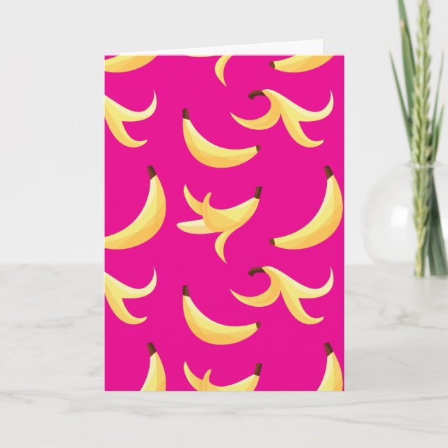 Funny Retro Yellow Banana Pattern Party Editable Holiday Card (Front)