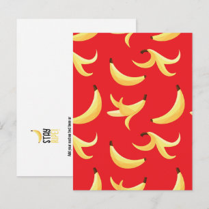 Funny Retro Yellow Banana Pattern Party Editable Holiday Postcard
