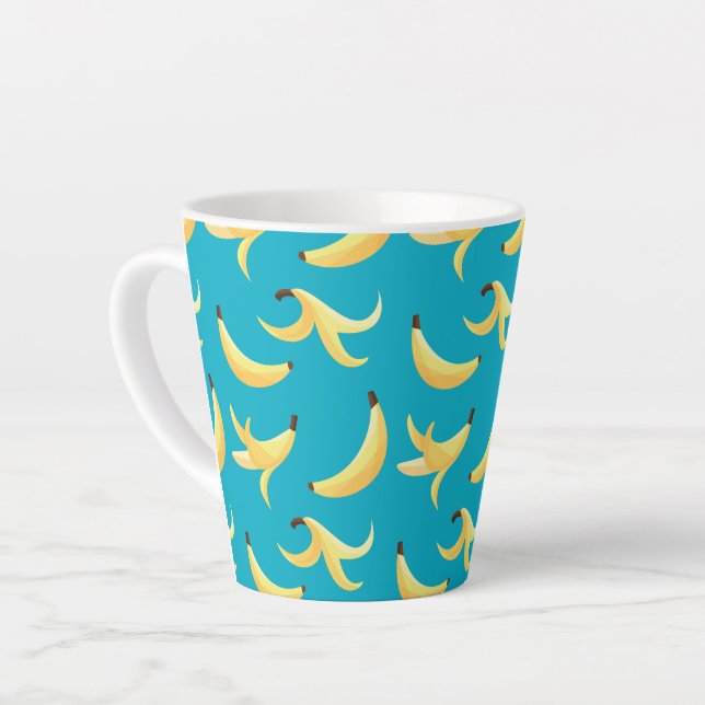 Funny Retro Yellow Banana Pattern Party Editable Latte Mug (Left Angle)