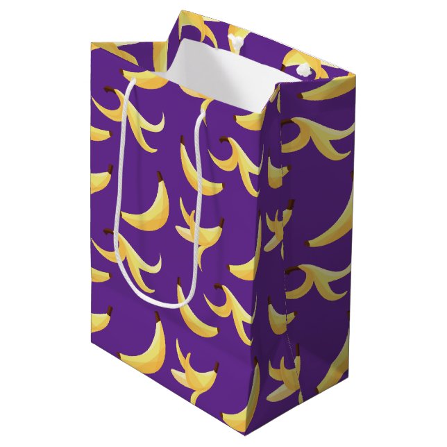 Funny Retro Yellow Banana Pattern Party Editable Medium Gift Bag (Front Angled)