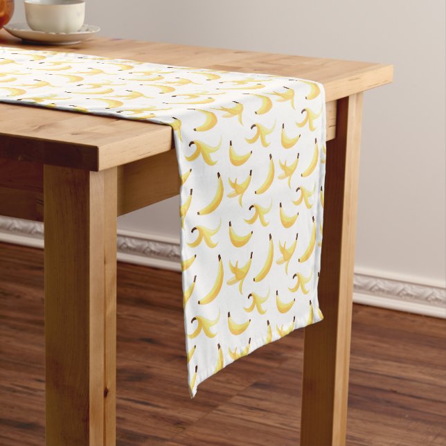 Funny Retro Yellow Banana Pattern Party Editable Medium Table Runner (In Situ)