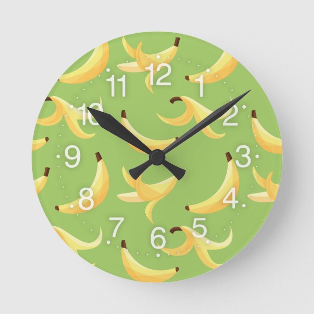 Funny Retro Yellow Banana Pattern Party Editable Round Clock (Front)