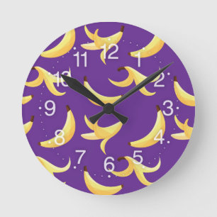 Funny Retro Yellow Banana Pattern Party Editable Round Clock