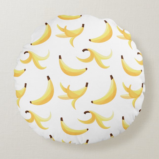 Funny Retro Yellow Banana Pattern Party Editable Round Cushion (Front)