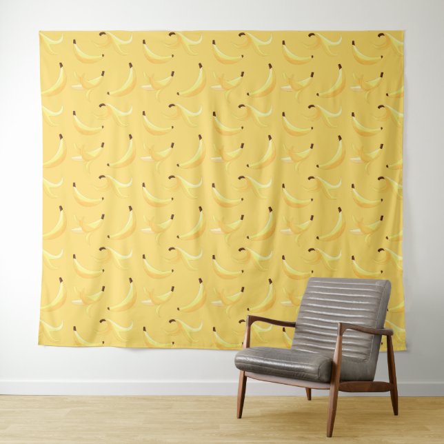 Funny Retro Yellow Banana Pattern Party Editable Tapestry (In Situ (Horizontal))