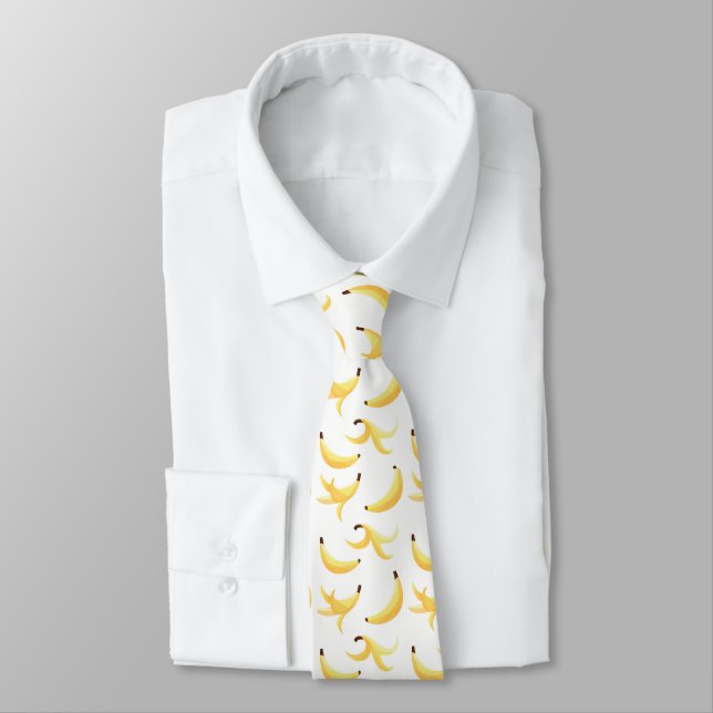 Funny Retro Yellow Banana Pattern Party Editable Tie (Tied)