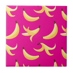 Funny Retro Yellow Banana Pattern Party Editable Tile
