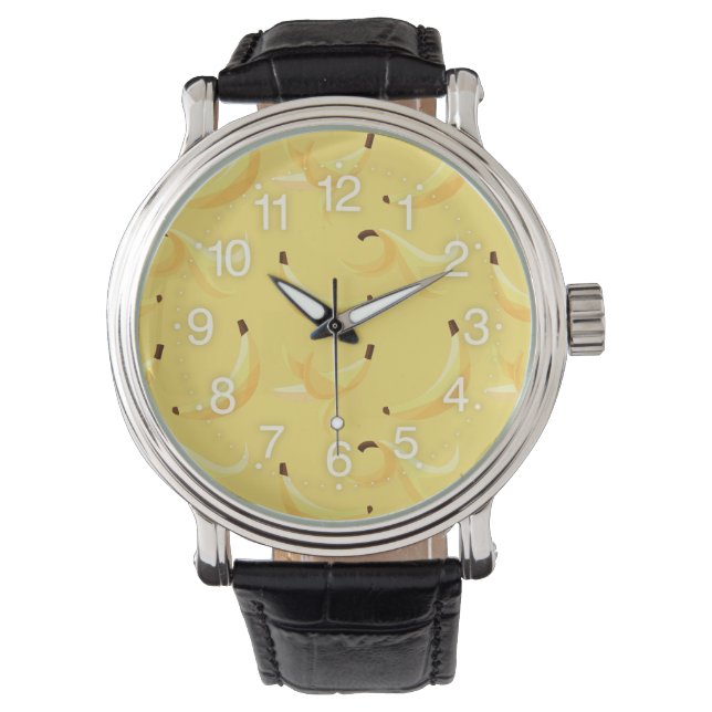 Funny Retro Yellow Banana Pattern Party Editable Watch (Front)