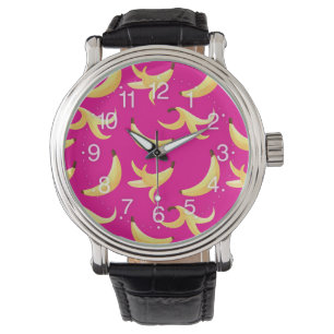 Funny Retro Yellow Banana Pattern Party Editable Watch