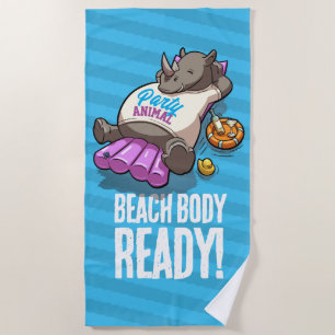 Funny Rhino Beach Body Ready! Pool Party Cartoon Beach Towel