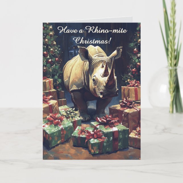 Funny Rhino Christmas Card (Front)