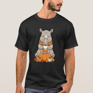 Funny Rhino Coffee Autumn Thanksgiving Womens Mens T-Shirt