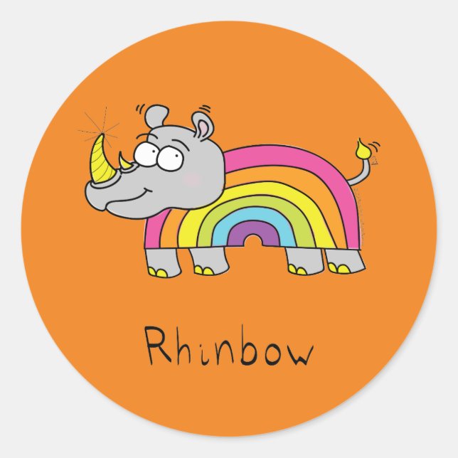 Funny Rhino Rainbow Cute Kids Cartoon Classic Round Sticker (Front)