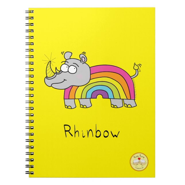 Funny Rhino Rainbow Cute Kids Cartoon Notebook (Front)