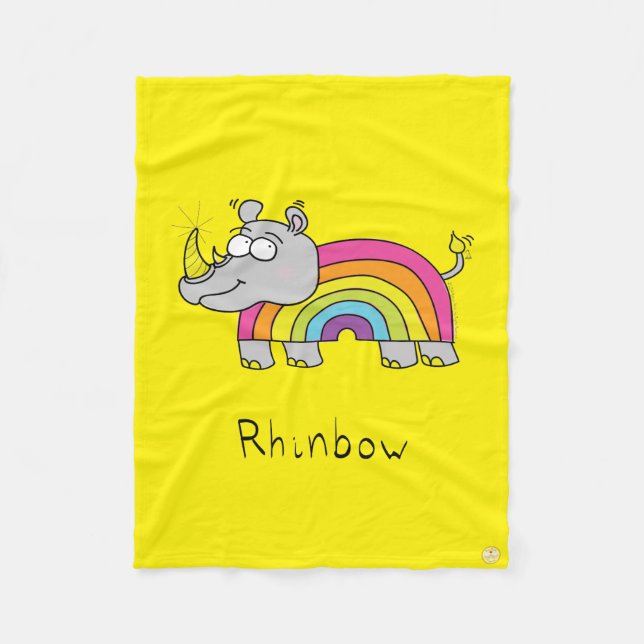Funny Rhino Rainbow Cute Rhinoceros Kids Cartoon Fleece Blanket (Front)