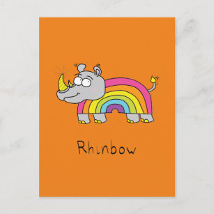 Funny Rhino Rainbow Cute Rhinoceros Kids Cartoon Postcard