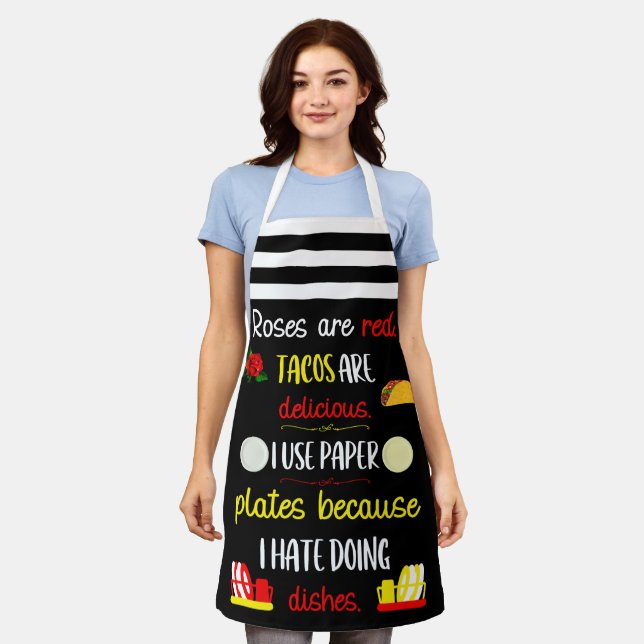 Funny Rhyme Roses, Tacos, Paper Plates and Dishes Apron (Worn)