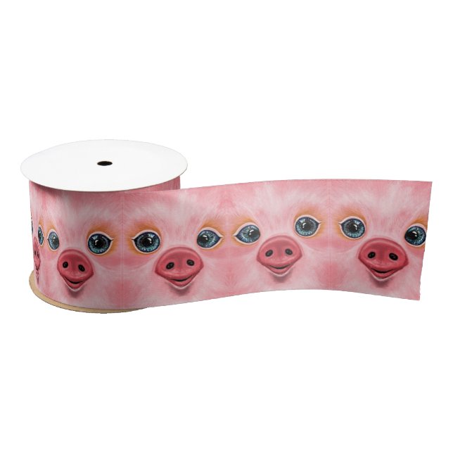 Funny Ribbon Gift with Pink Baby Pig - Smile Satin Ribbon (Spool)