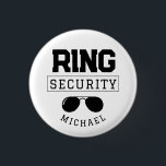 Funny Ring Security Wedding Favour Kid 3 Cm Round Badge<br><div class="desc">This cute wedding pin makes the perfect accessory for your ring security on your wedding day! It features an illustration of a pair of aviator sunglasses with the caption "Ring Security". This pin can be easily customised with your name.</div>
