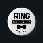 Funny Ring Security Wedding Favour Kid 3 Cm Round Badge<br><div class="desc">This cute wedding pin makes the perfect accessory for your ring security on your wedding day! It features an illustration of a bow tie with the caption "Ring Security". This pin can be easily customised with your name.</div>