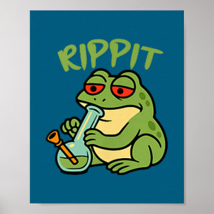 Funny Rippit Stoner Frog Smoking Stoner Poster