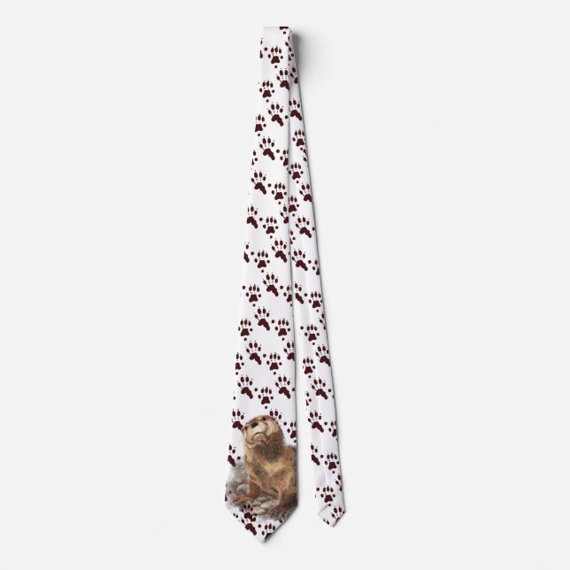 Funny River Otter & Footprints, Tracks Watercolor Tie (Front)