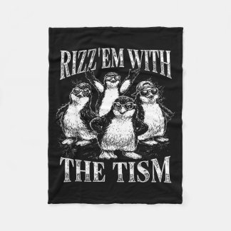 Funny rizz em with the tism retro penguin meme  fleece blanket