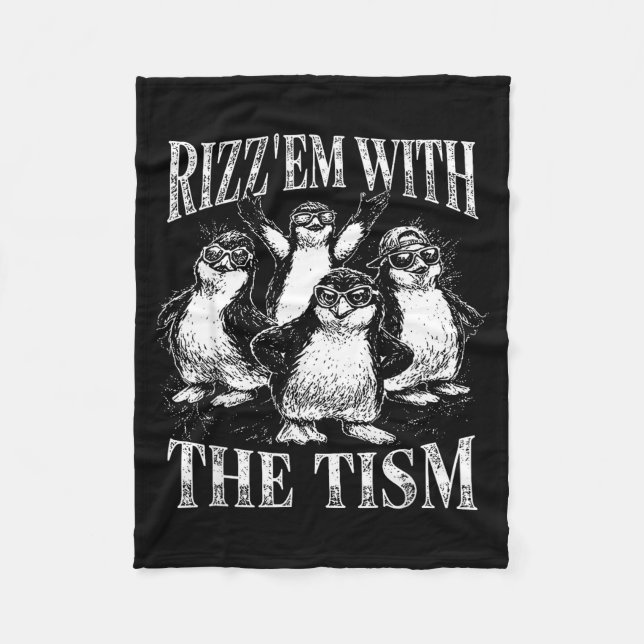 Funny rizz em with the tism retro penguin meme  fleece blanket (Front)