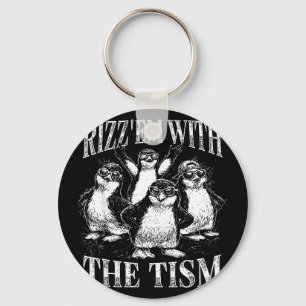 Funny rizz em with the tism retro penguin meme key ring