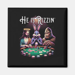 Funny Rizz He Is Rizzin Jesus Easter Bunny Bigfoot Magnet