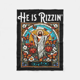 Funny Rizz He Is Rizzin Jesus Fleece Blanket
