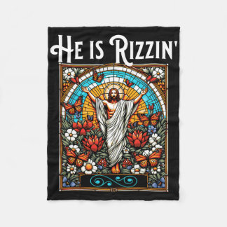 Funny Rizz He Is Rizzin Jesus Fleece Blanket