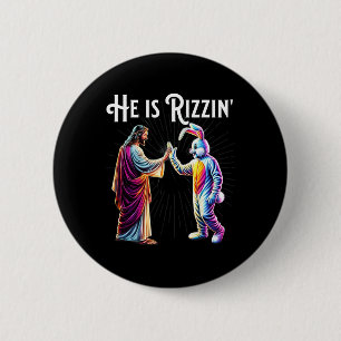 Funny Rizz He Is Rizzin Jesus High Five Easter Bun 6 Cm Round Badge