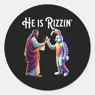 Funny Rizz He Is Rizzin Jesus High Five Easter Bun Classic Round Sticker