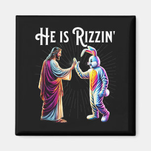 Funny Rizz He Is Rizzin Jesus High Five Easter Bun Magnet
